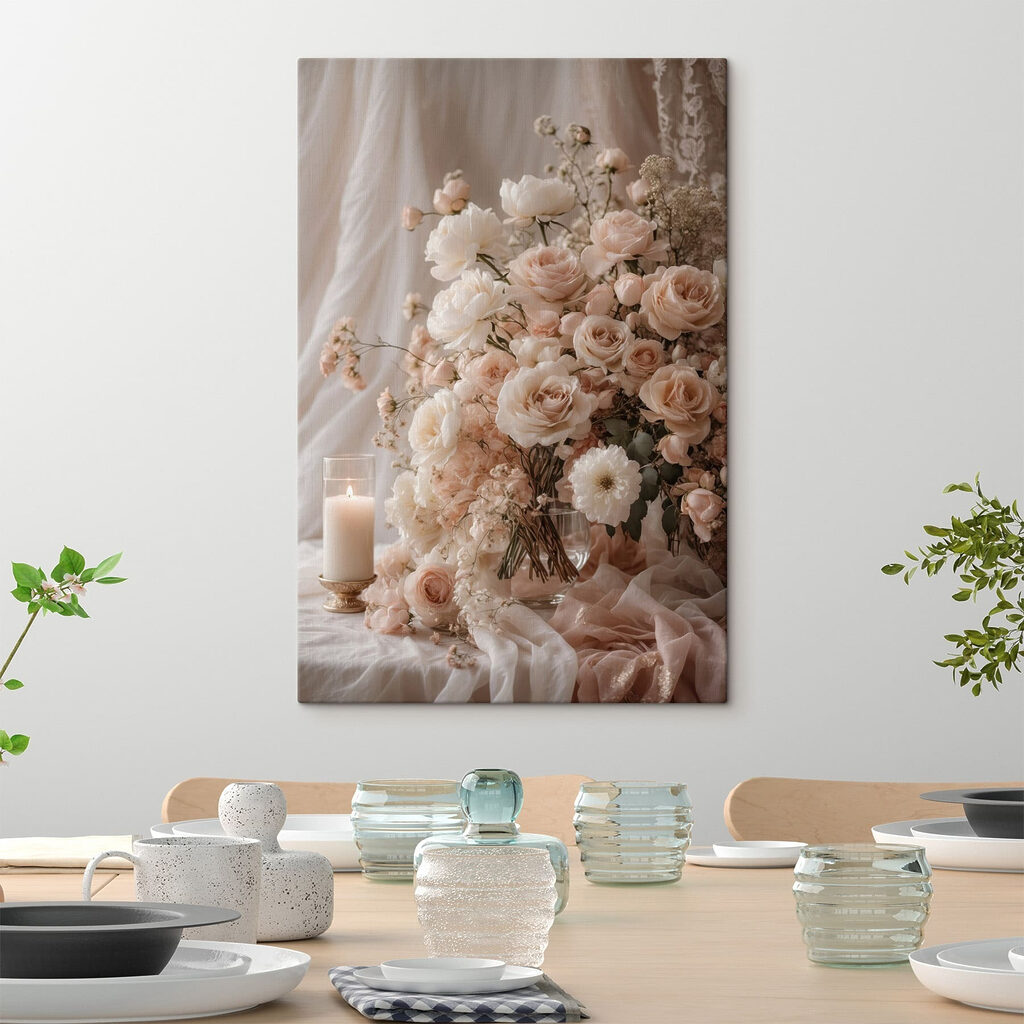Vase of flowers and a candle