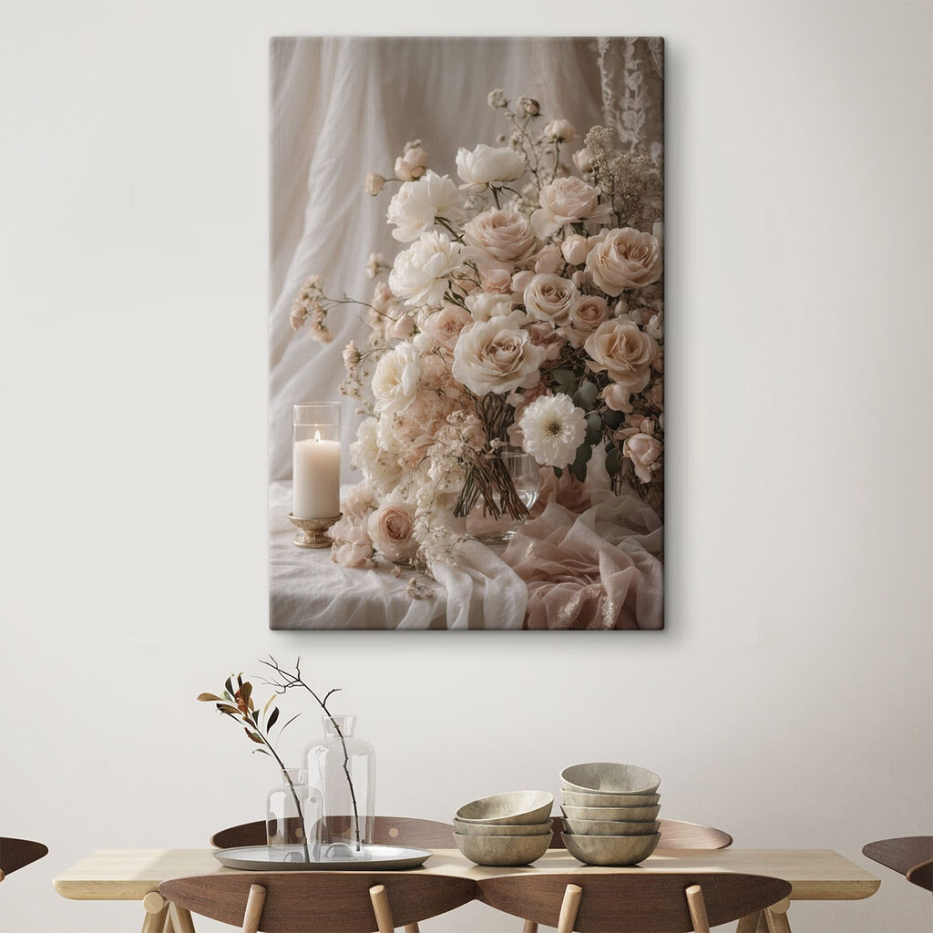 Vase of flowers and a candle