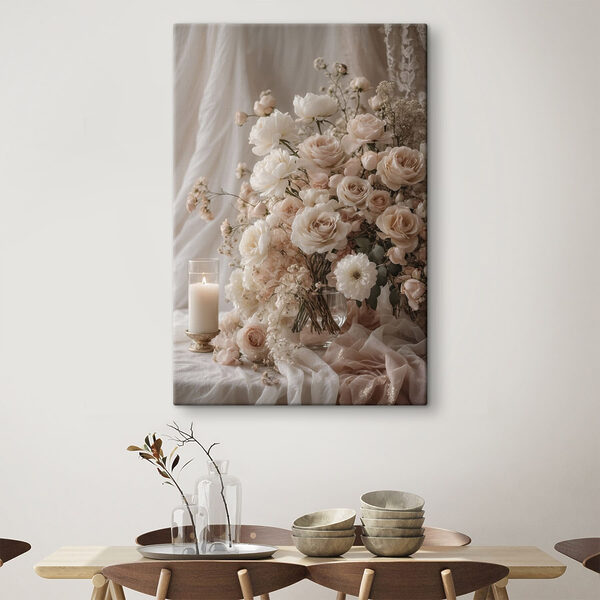 Vase of flowers and a candle