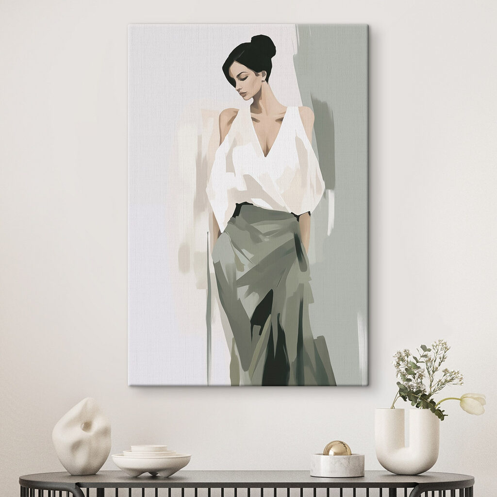 Woman in a white shirt and green skirt Woman in a white shirt and green skirt
