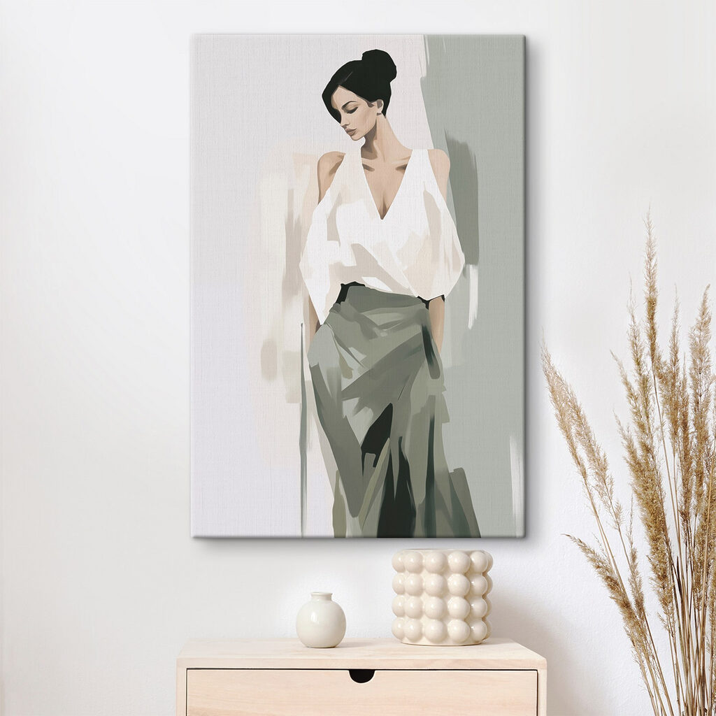 Woman in a white shirt and green skirt Woman in a white shirt and green skirt