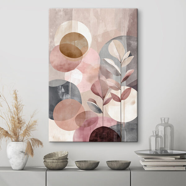 Painting of a plant with leaves and circles Painting of a plant with leaves and circles