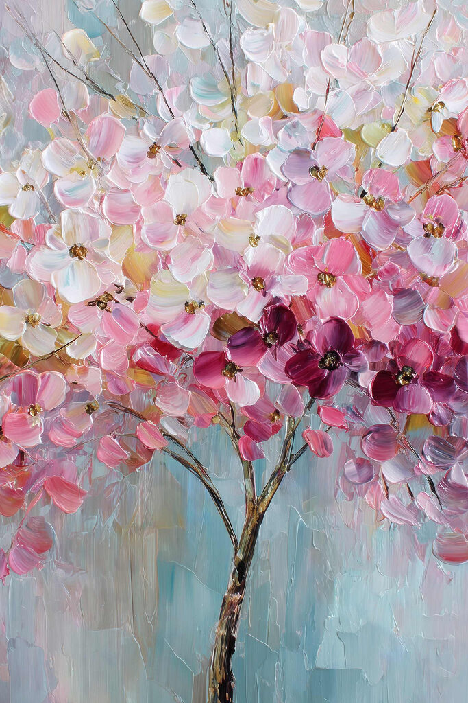 Painting of a tree with pink flowers Painting of a tree with pink flowers