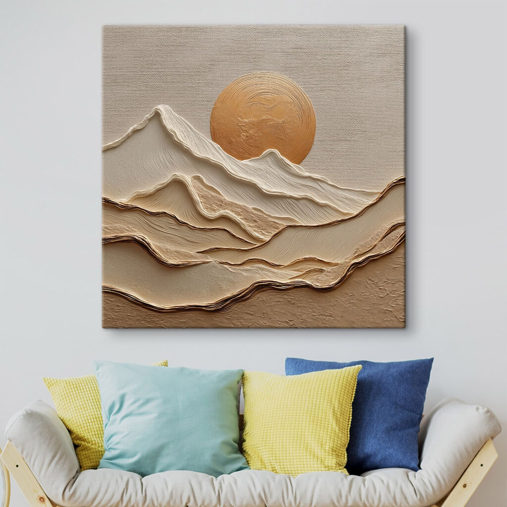 Painting of mountains and sun Painting of mountains and sun