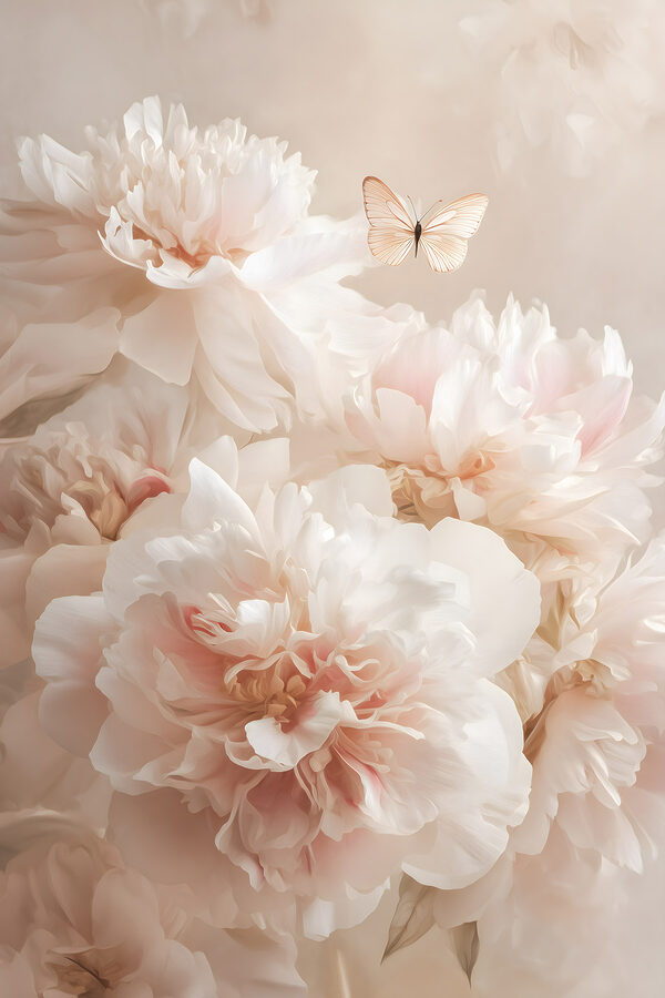 Butterfly flying over a group of white flowers