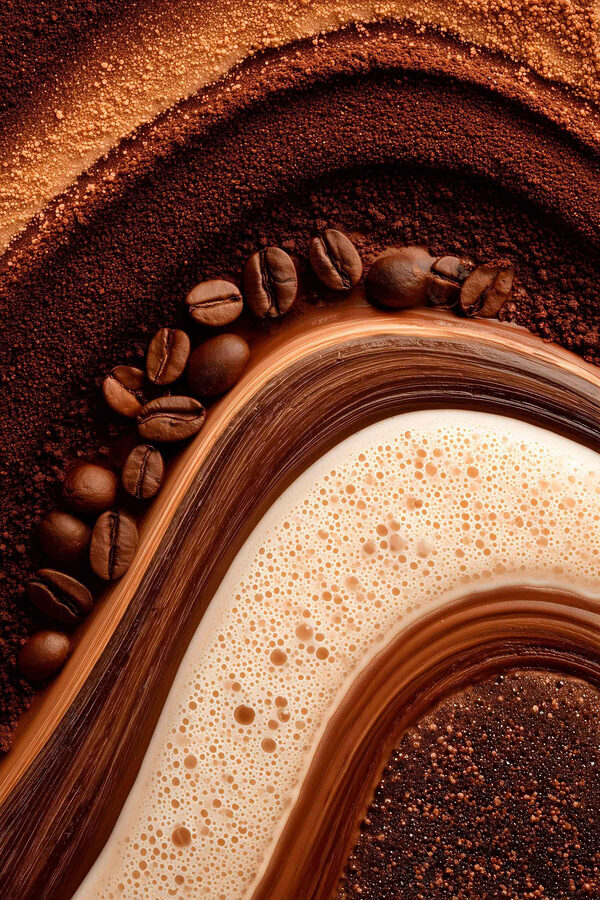 Coffee beans and powder on a surface Coffee beans and powder on a surface