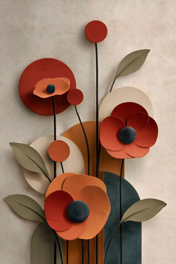 Wall art with flowers and leaves