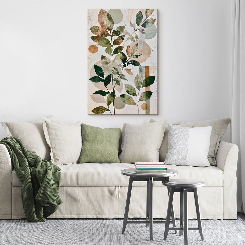 Painting of leaves and circles
