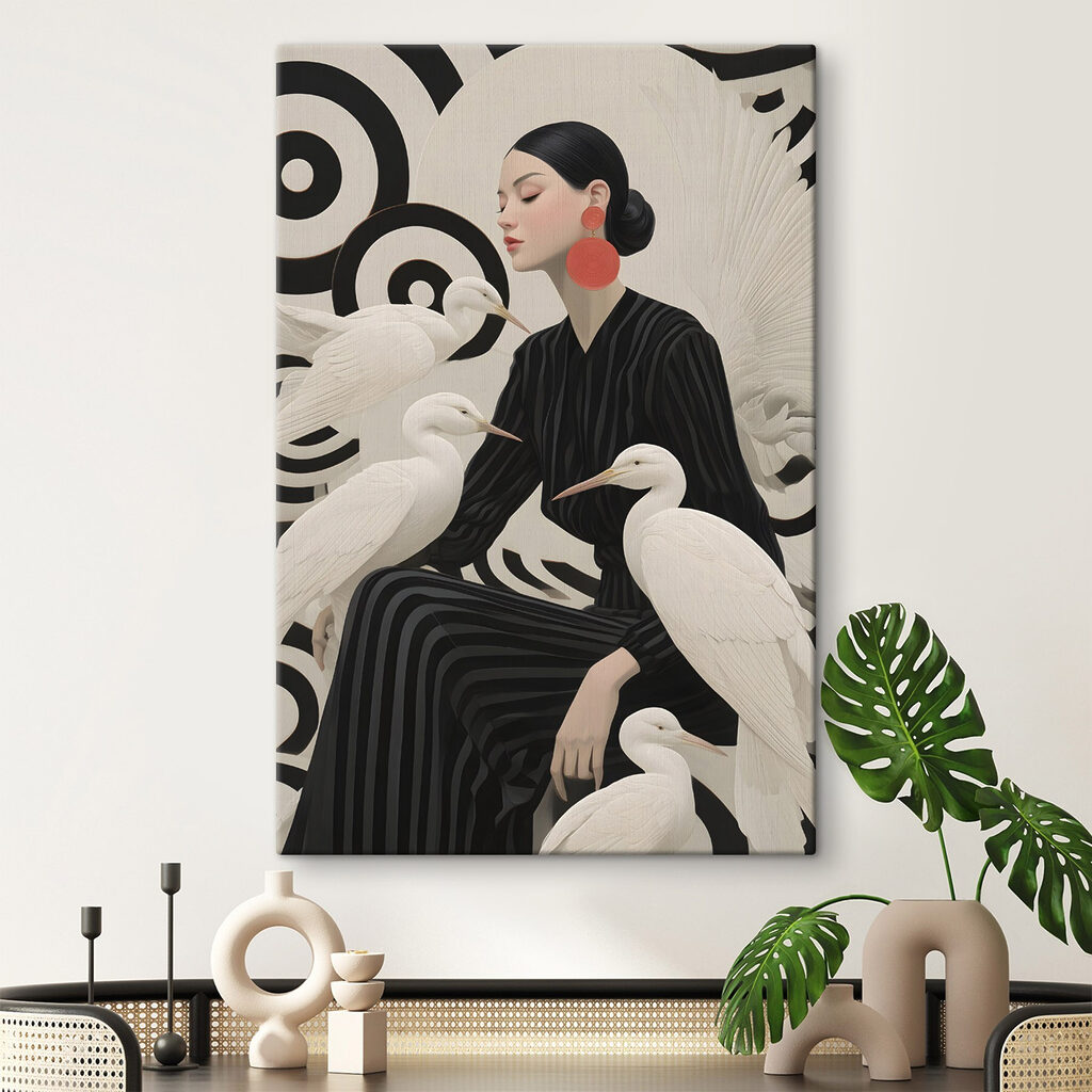 Woman sitting with white birds