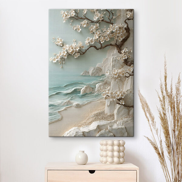 Tree with white flowers on a beach