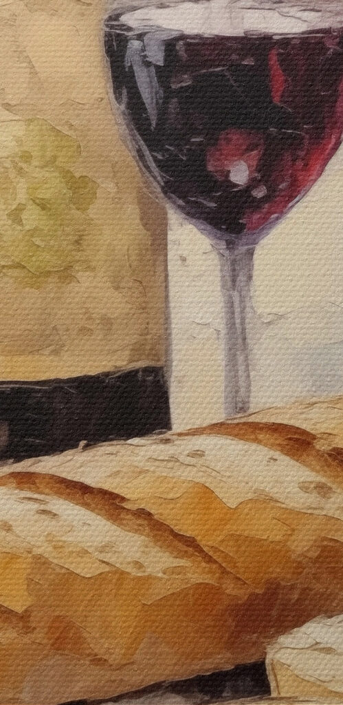 Painting of wine bottles and grapes Painting of wine bottles and grapes