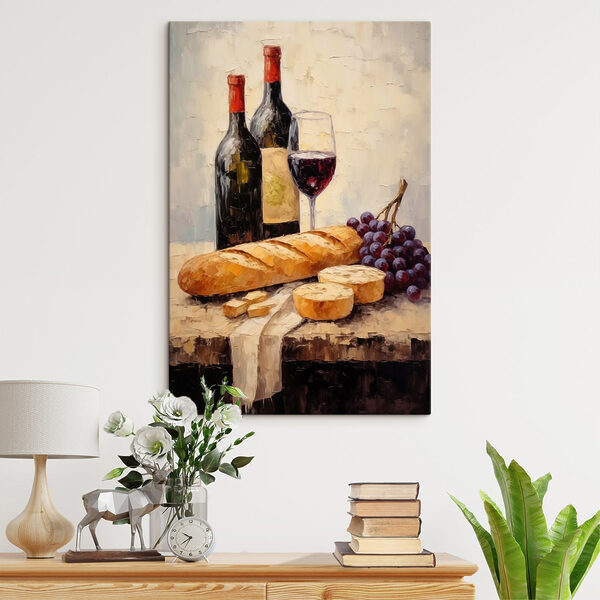 Painting of wine bottles and grapes Painting of wine bottles and grapes