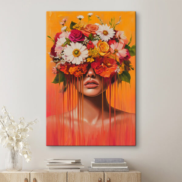 Painting of a woman with flowers on her head Painting of a woman with flowers on her head