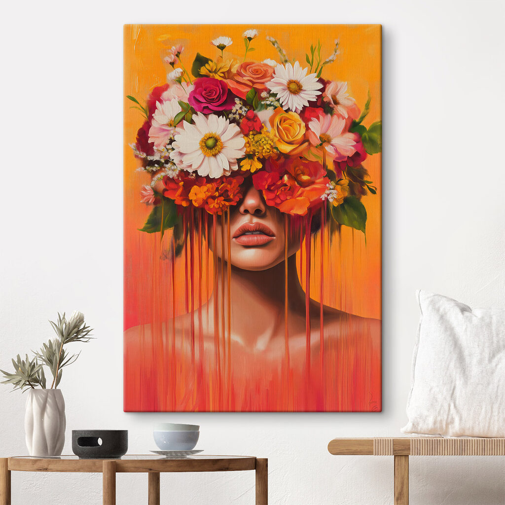 Painting of a woman with flowers on her head Painting of a woman with flowers on her head