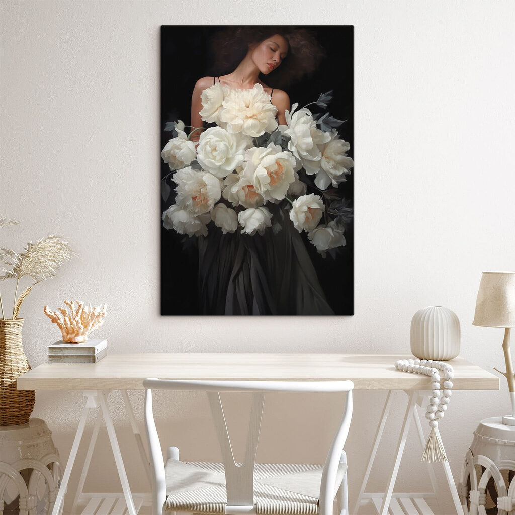 Woman holding a large bouquet of flowers