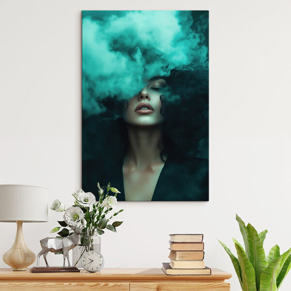 Woman with smoke coming out of her face