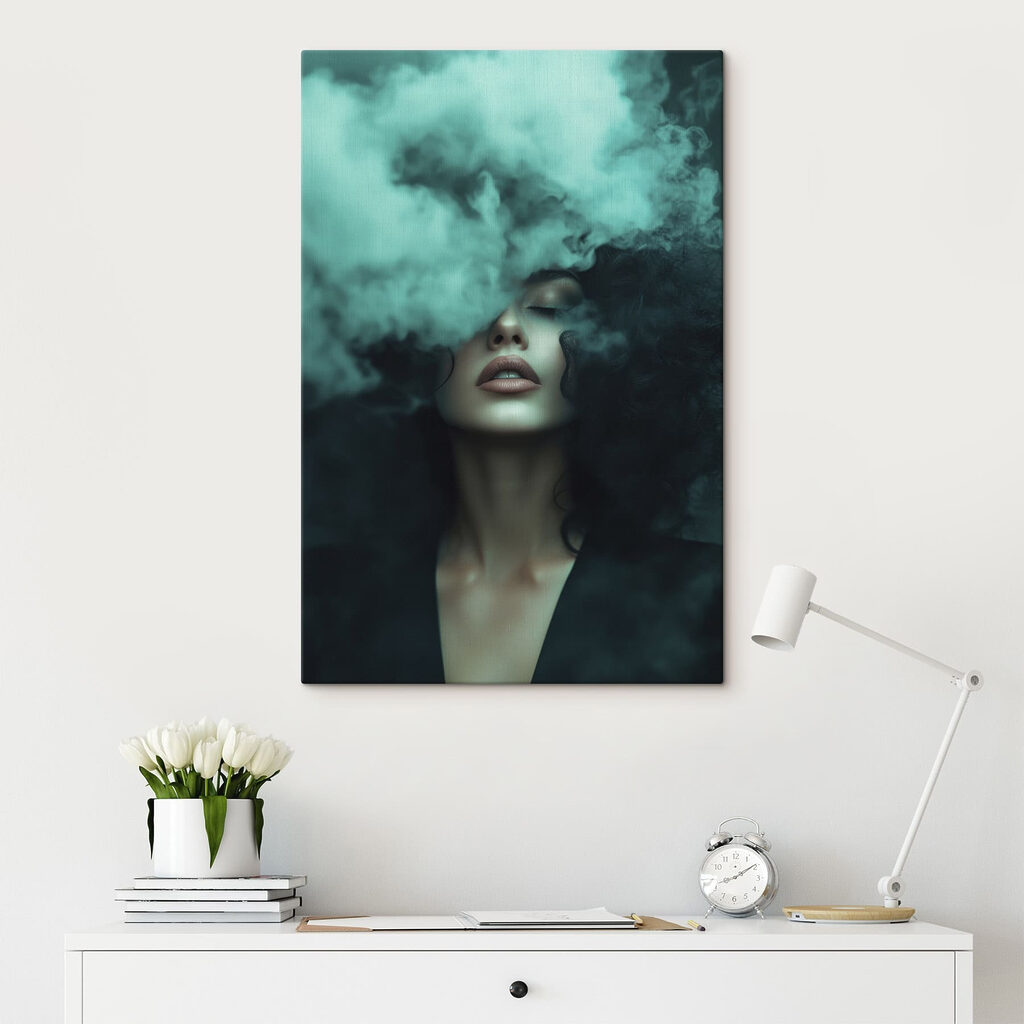 Woman with smoke coming out of her face