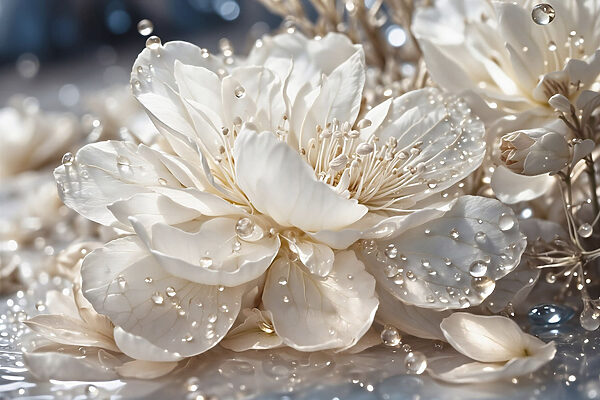Delicate blooms adorned with droplets Delicate blooms adorned with droplets
