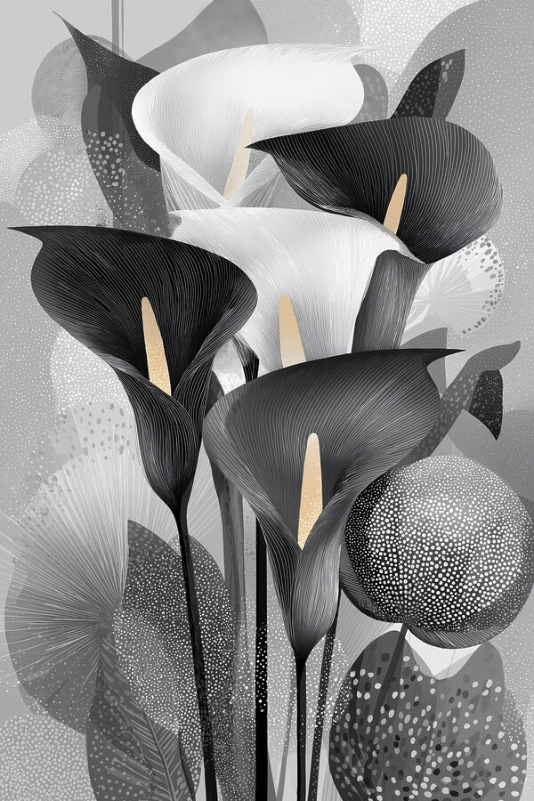 Group of black and white flowers