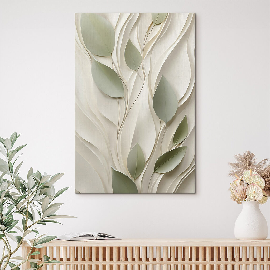 White and green paper cutout with leaves