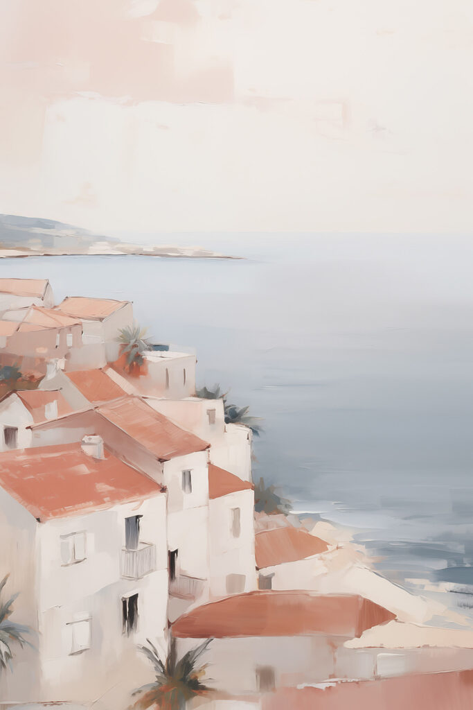 Watercolor of a town by the sea Watercolor of a town by the sea
