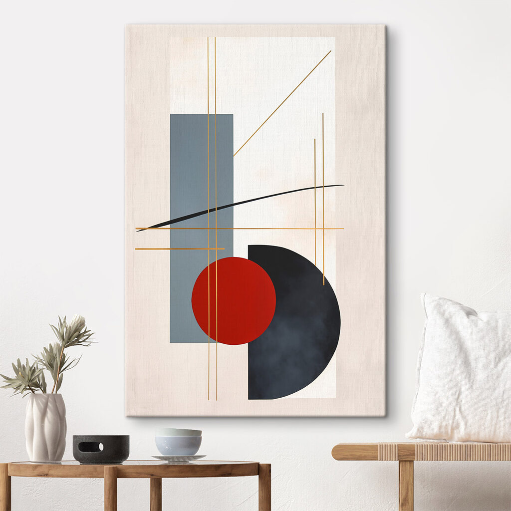 Red circle and blue rectangles and lines Red circle and blue rectangles and lines