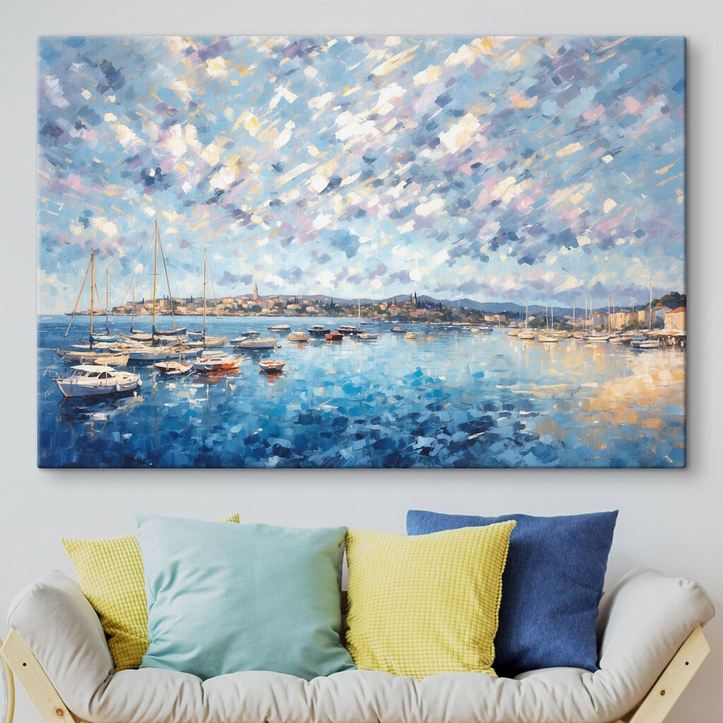 Painting of boats on water Painting of boats on water