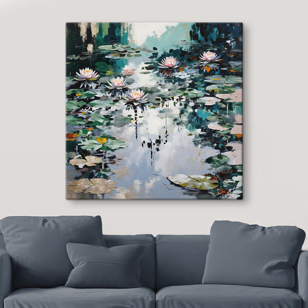 Painting of lily pads and flowers