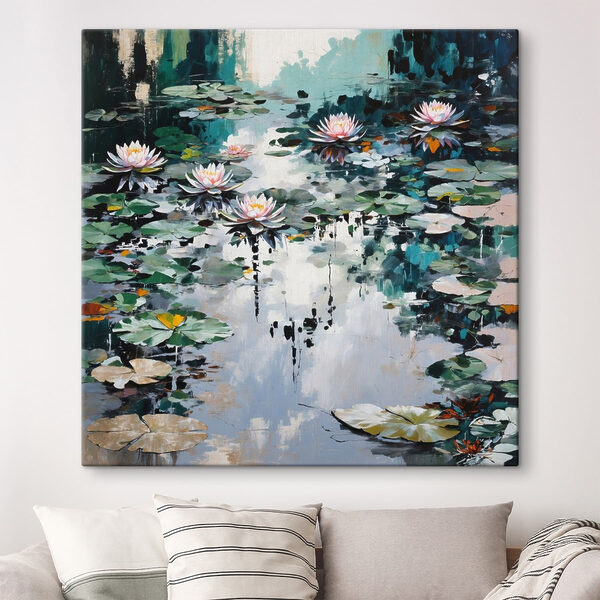 Painting of lily pads and flowers