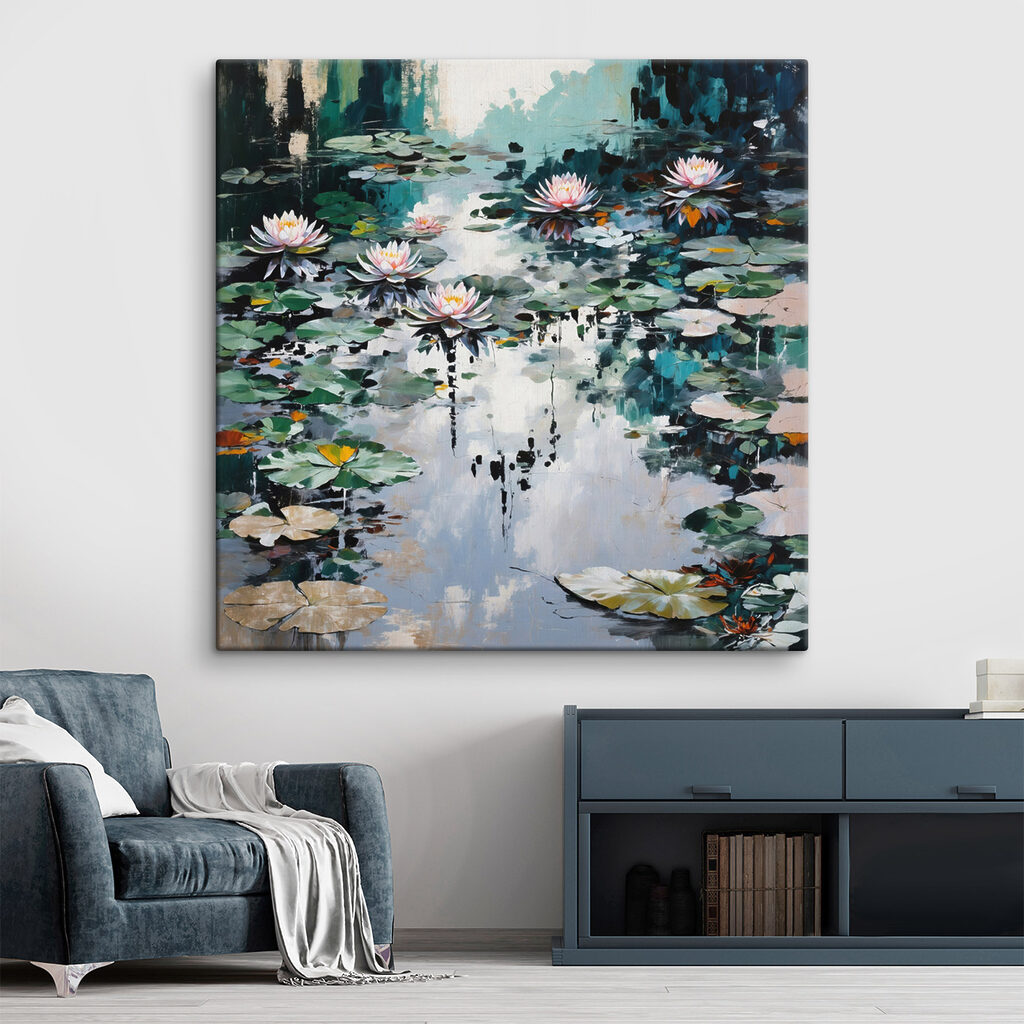 Painting of lily pads and flowers