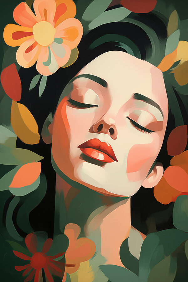 Serene beauty amidst floral colors