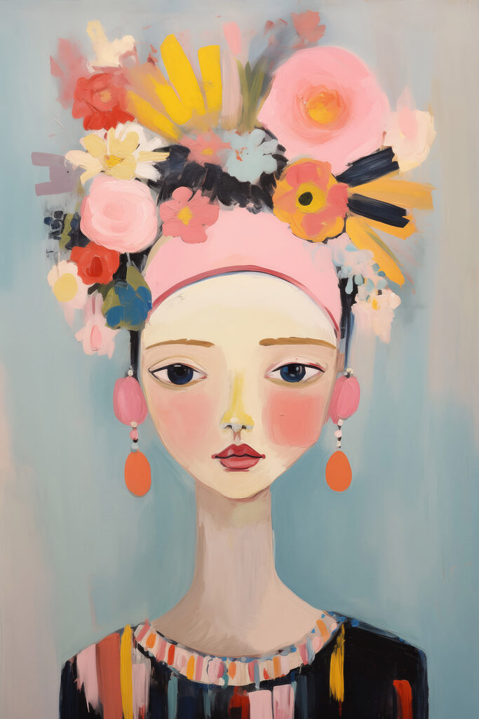 Painting of a woman with flowers in her hair