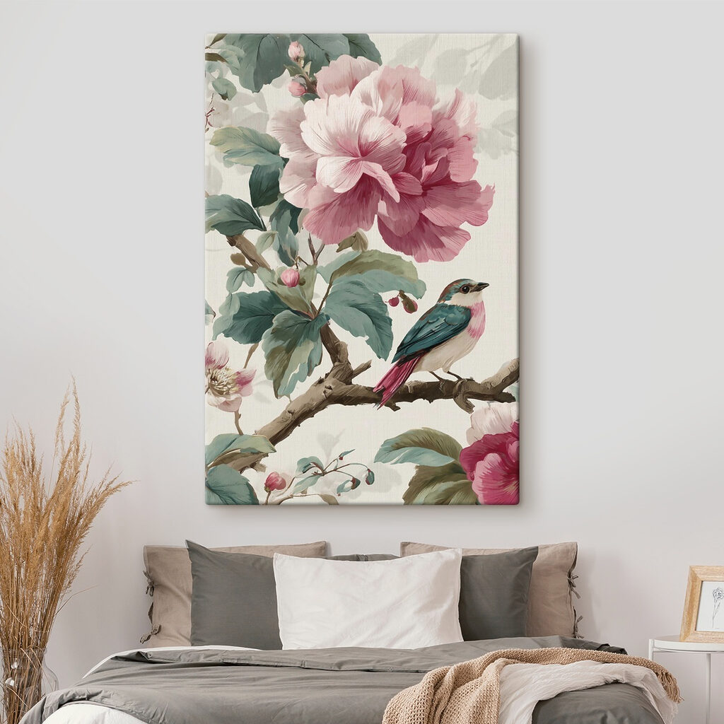 Bird on a branch with flowers