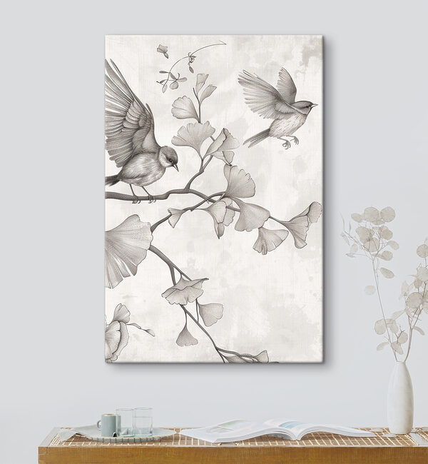 Birds on a branch with leaves