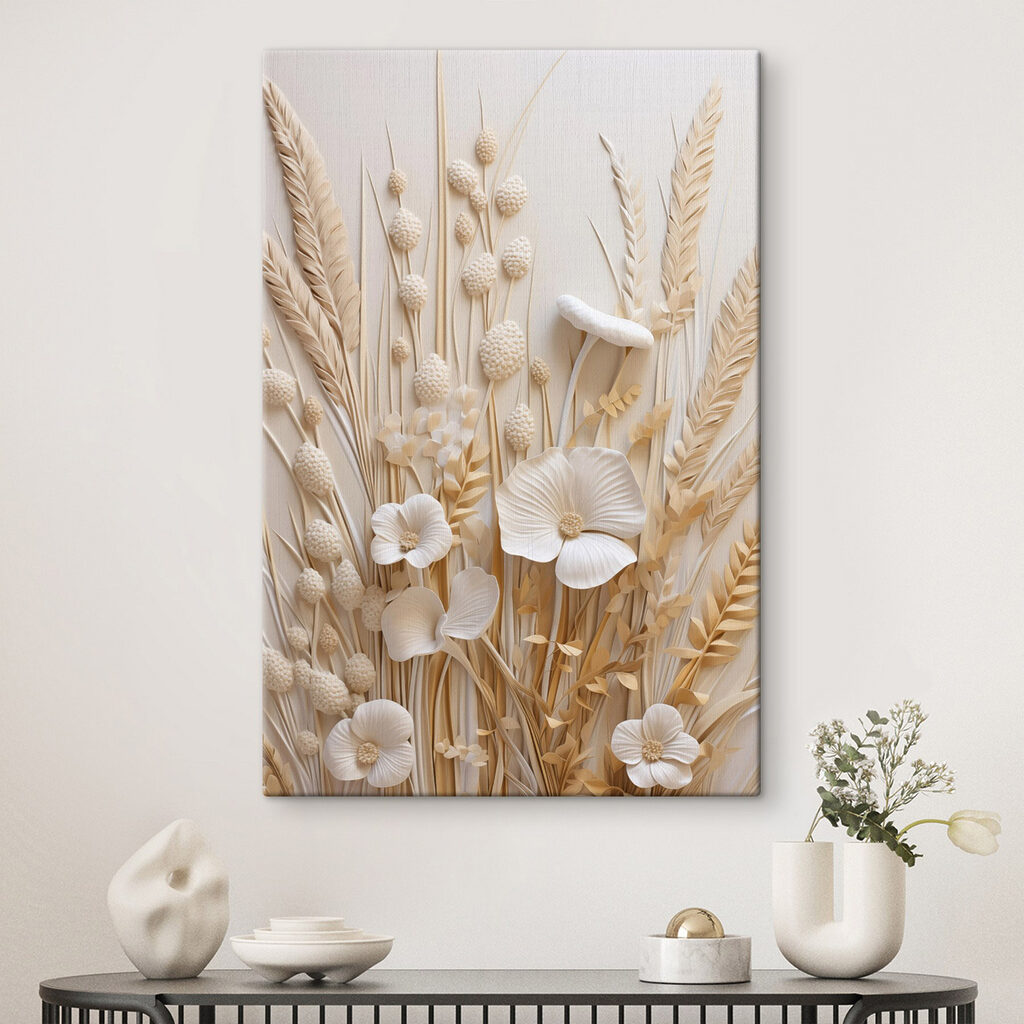 Group of white flowers and brown wheat Group of white flowers and brown wheat
