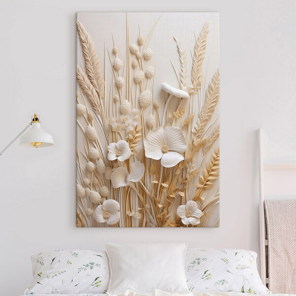 Group of white flowers and brown wheat Group of white flowers and brown wheat