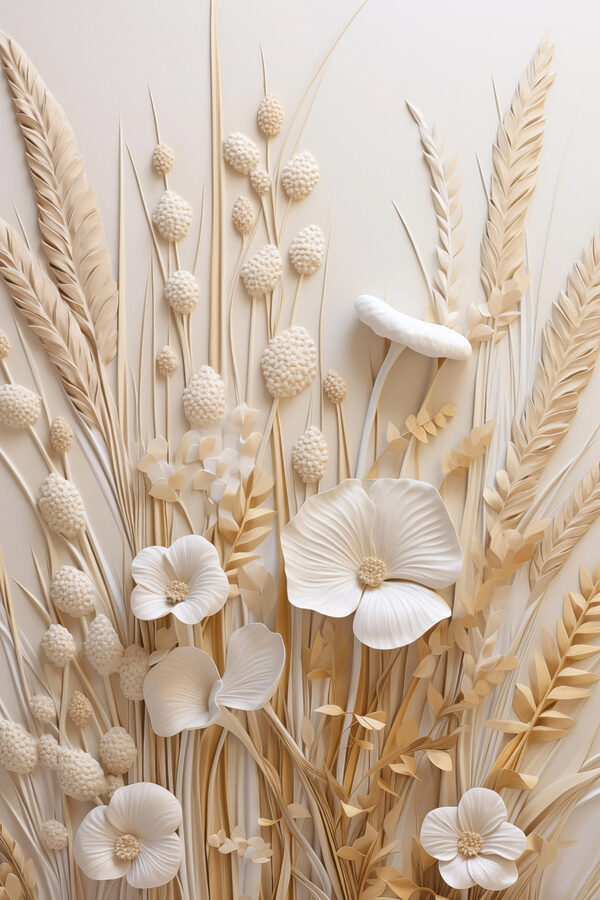 Group of white flowers and brown wheat Group of white flowers and brown wheat