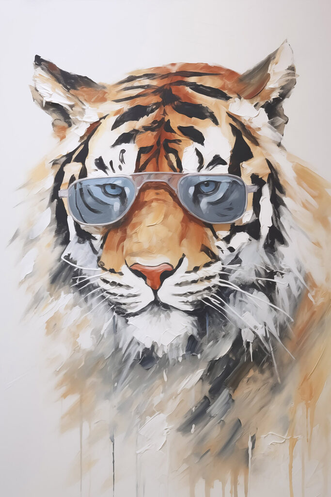 Painting of a tiger wearing sunglasses Painting of a tiger wearing sunglasses