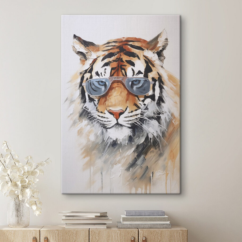 Painting of a tiger wearing sunglasses Painting of a tiger wearing sunglasses