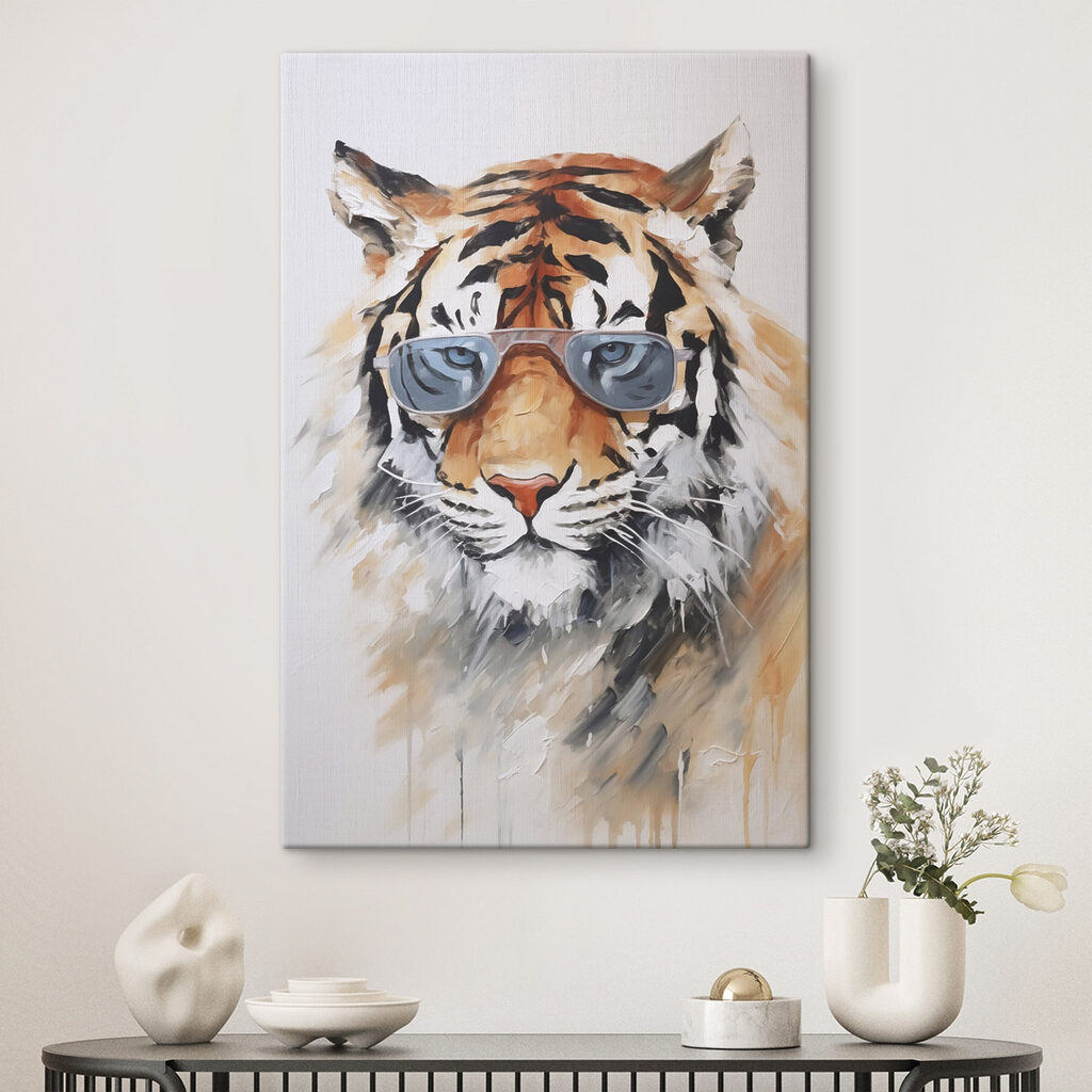 Painting of a tiger wearing sunglasses Painting of a tiger wearing sunglasses