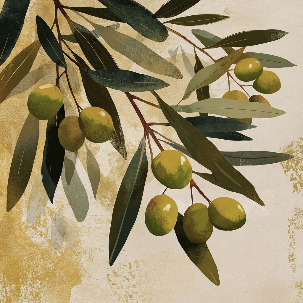 Green olives on a branch