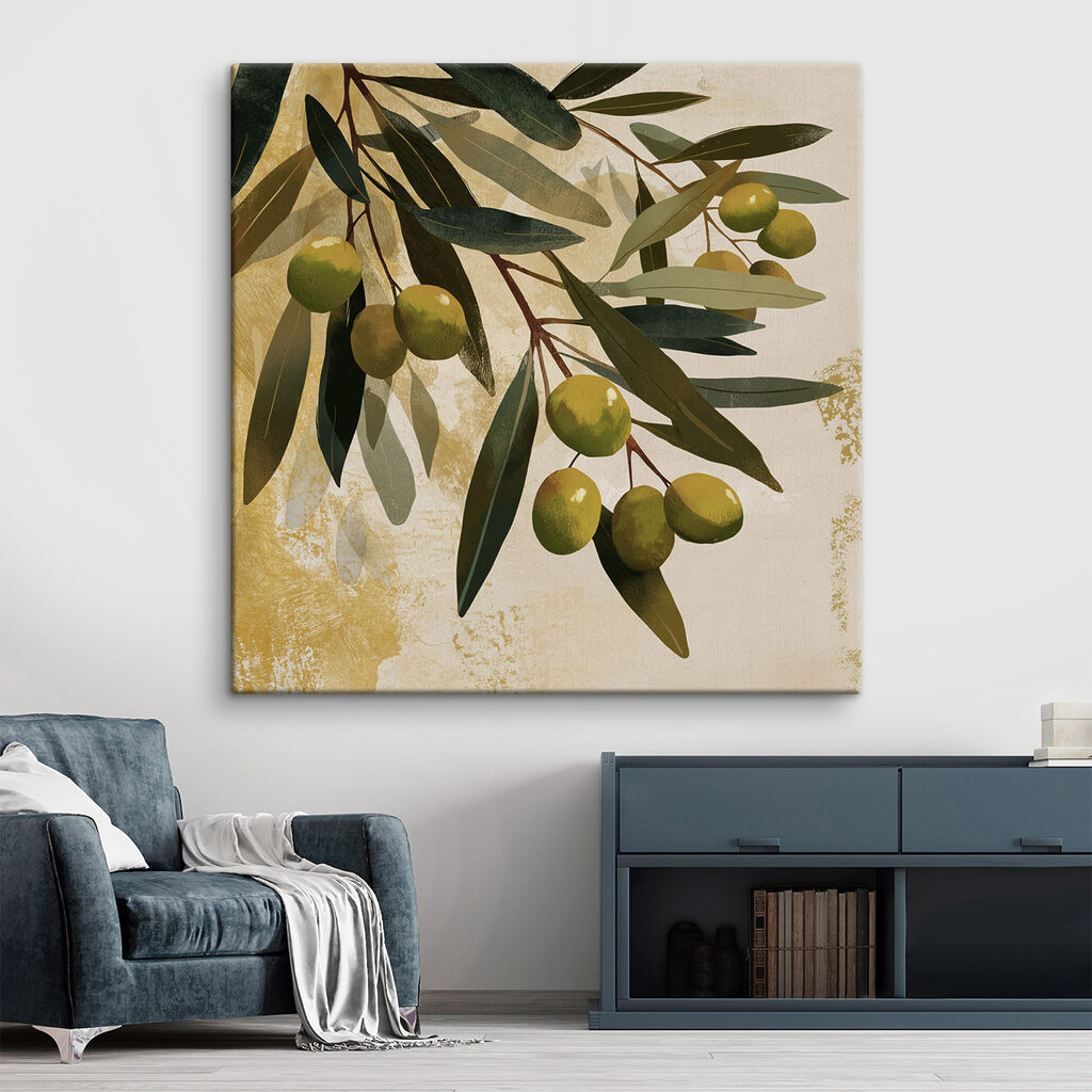 Green olives on a branch