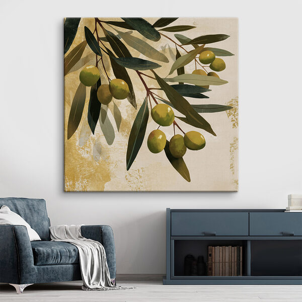 Green olives on a branch