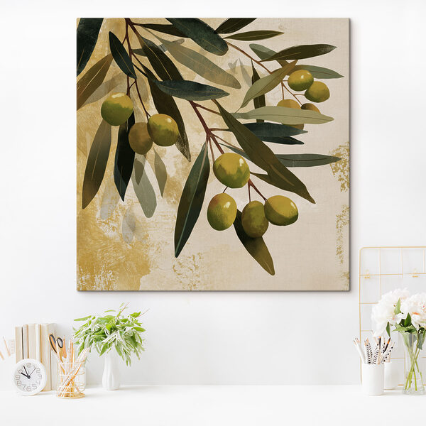 Green olives on a branch