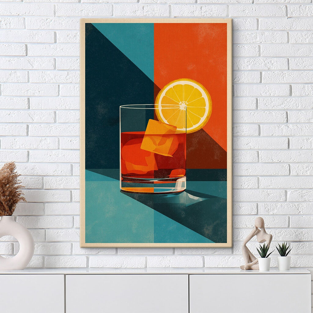 Glass of alcohol with ice and a slice of lemon