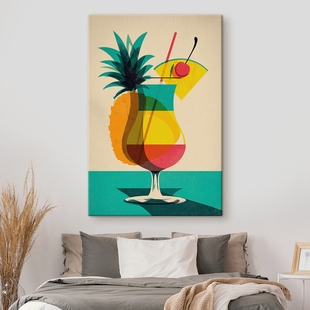 Colorful cocktail with a pineapple and a straw