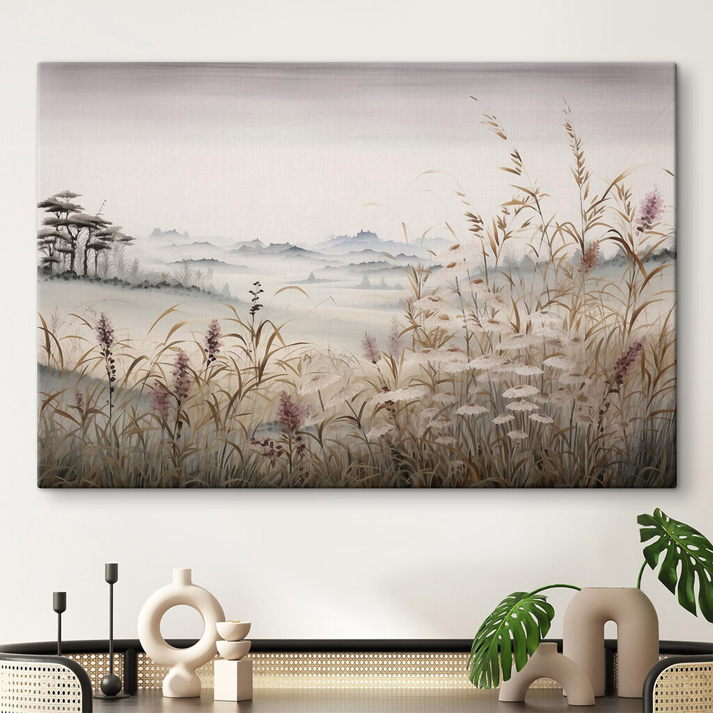 Painting of a landscape with grass and flowers
