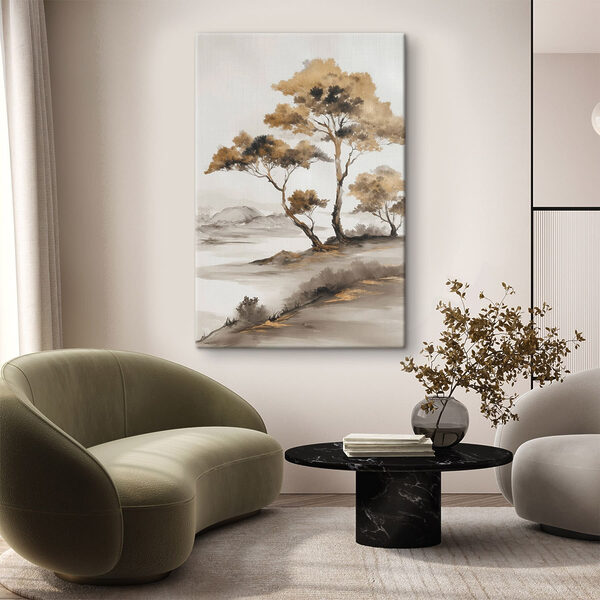 Painting of trees in a desert Painting of trees in a desert