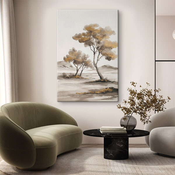 Painting of trees in a desert