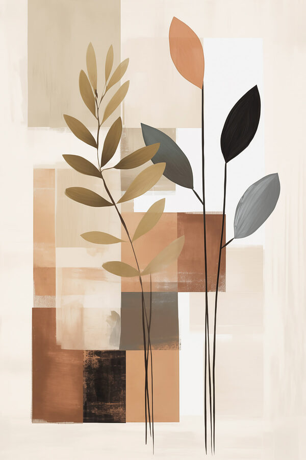 Painting of leaves and squares Painting of leaves and squares